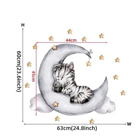 WALL DECAL Baby Zebra Snoozing on the Moon, Wall Art, Removable Wall Sticker - Picture 2 of 2